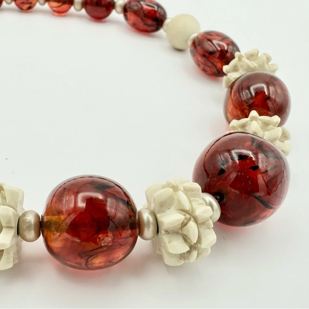 Vintage 1930s Louis Rousselet Art Deco Amber Glass Bead Carved Galalith Necklace